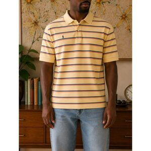 Vintage Ralph Lauren Polo Shirt Mens XL Yellow Striped Americana Preppy 90s